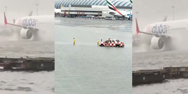 Dubai Havalimanı Sular Altında Kaldı Uçaklar Selde Güçlükle İlerledi